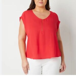 Bold Elements Size 2X Chiffon Short Sleeve Zip Front Salmon Oversized Flowy Top